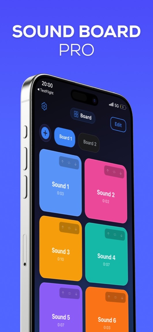 Sound Board iOS app showing sound customization options